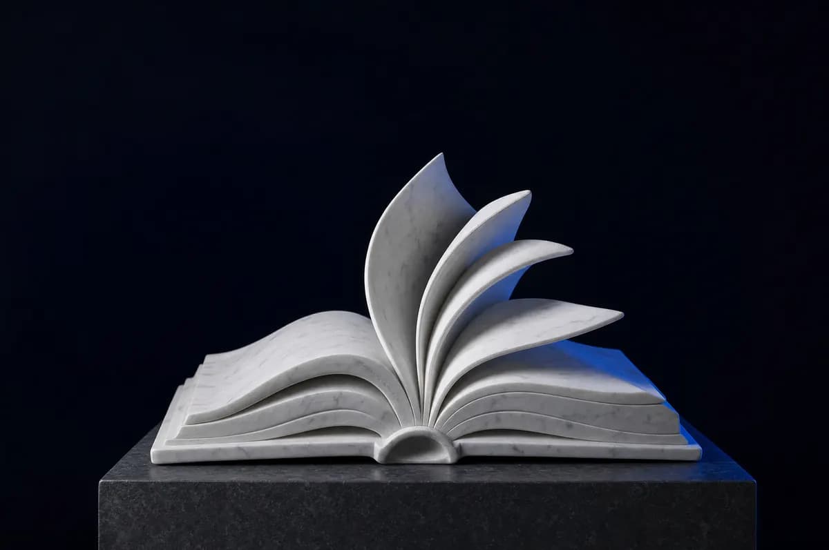 Mermerden yontulmuş açık kitap